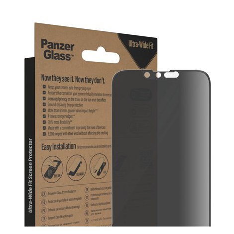 PanzerGlass | Screen protector - glass - with privacy filter | Apple iPhone 13, 13 Pro, 14 | Black | Transparent - 3